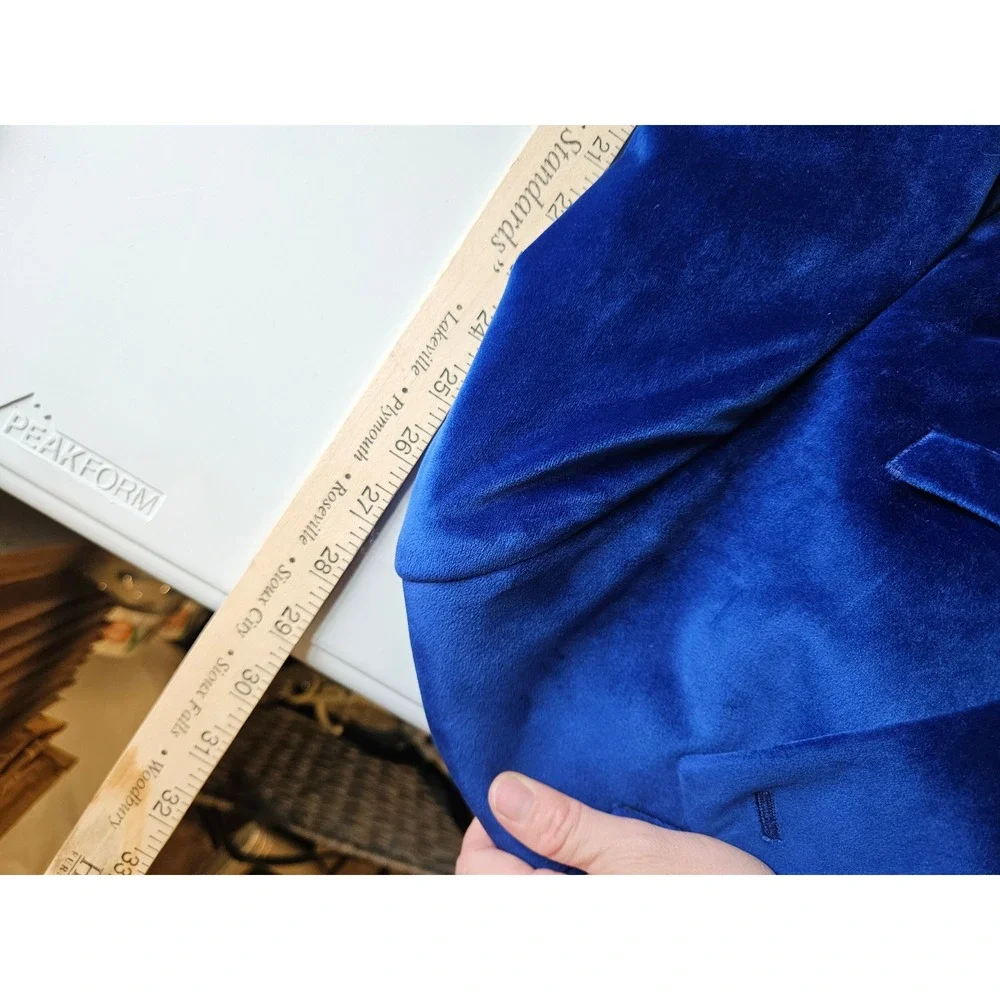 Royal Blue Velvet Blazer 44L Two Button Sport Coat Jacket Event Formal Holiday